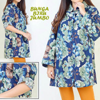 Flower Biru Kemeja Jumbo Baju Atasan Wanita Bigsize gh1242