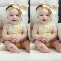 Jual Jumpsuit Bayi Import Floral Print Bandana Set #Yellow Murah