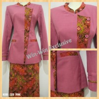 Jual Setelan Blazer Kerja Kantor Wanita Kombinasi Batik Pink Merah Muda Murah