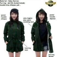 Jaket Blazer Mantel Wanita Parka Cewe Model Korea Canvas Winter Green