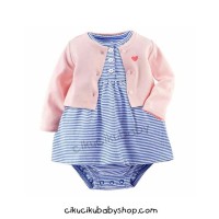Jual Baju Anak Carter's 2in1 Stripe Dress Romper + Pink Cardigan Murah