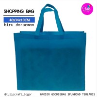 Per 12pc Tas Spunbond 40x35x10cm Kotak Biru Polos Totebag Goodiebag