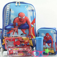 Jual Tas Troli Anak 5 In 1 3D Spiderman Blue Murah