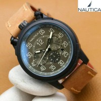 Jam Tangan Pria / Cowok Nautica Leather Strap Brown
