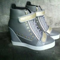 Jual Sepatu Wanita Sneaker Wedges Grey Gliter Murah