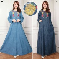 Jual maxi dress jeans jumbo ananda gamis bordir kaftan Murah