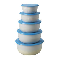 Jual IKEA REDA Tempat makanan, set isi 5, bulat putih transparan, biru Murah