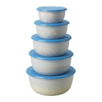 Jual IKEA REDA Tempat makanan, set isi 5, bulat putih transparan, biru Murah