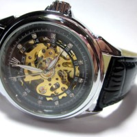 Jam Tangan Skeleton Otomatis Rolex Swiss Made Watch Kulit Asli