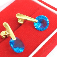 Anting Stainless Steel Lapis Emas 18k Gold Kaku Batu Biru Muda BE123B