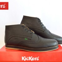 sepatu formal boots pria kickers wingtip hitam sol hitam kulit pull up