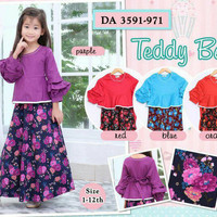 Gamis anak tedybear/gamis katun Stretch/baju muslima anak size 4-6
