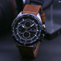 JAM TANGAN SWISS ARMY RING SILVER TALI KULIT PRIA CASUAL MURAH FASHION