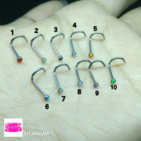 NOSTRIL PIERCING BATU OPAL TINDIK HIDUNG ANTING INDIA CUPING TITANIUM