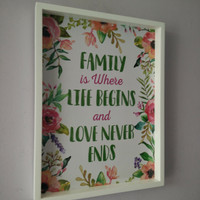 Jual Hiasan dinding lukisan wooden poster quote family is where life begins Murah
