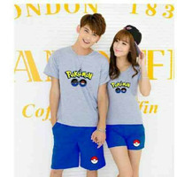 Couple Pasangan Setelan Baju Kaos Atasan Celana Pokemon Go Misty Abu