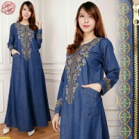 Jual Greentea Maxi/Gamis Jeans jumbo/Baju Maxi jeans bordir/SB Murah