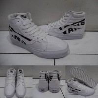 Sepatu Kets Sneakers Vans SK8High Leather Kulit Vans Logo White Black