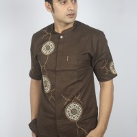 Pakaian Pria Baju Koko Lengan Pendek Warna Coklat Bermerk
