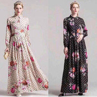 PREMIUM MAXI DRESS/GAMIS GUCCI FLOWERS ( 2 warna cream & black )