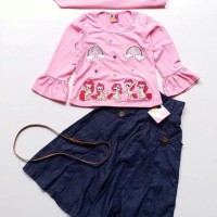 Baju Muslim Anak Perempuan Little Pineapple Pony Pink Muda Rok Denim