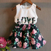 setelan rok anak cewek flower kutung