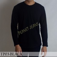Baju kaos polos pria polosan cowok warna hitam tangan lengan panjang