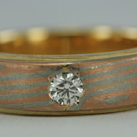 cincin ring diamond 0.1ct rose gold palladium yellow gold mokume gane
