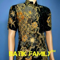 Hem Batik Cowok Kemeja Kenanga Abu Abu Hitam Elegant Fashion Terbaru