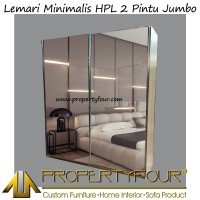 Lemari Pakaian 2 PIntu Sliding HPL ( premium ) rel gantung full cermin