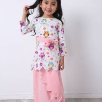 Setelan Baju Muslim Anak Gamis Perempuan Putih Rok Bandana Pink 2 3 4