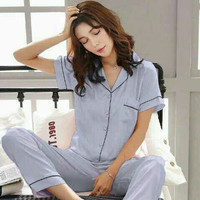 31223 Setelan baju tidur wanita, piyama satin celana panjang fit xl