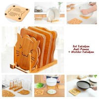 IMPORT LUCU TATAKAN KAYU ANTI PANAS 8 MOTIF + RAK / TATAKAN PIRING