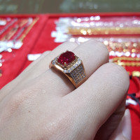 Cincin Emas Pria Perhiasan Mas Batu Merah / Ruby Sintetis 40% / 375