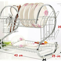 RAK DAPUR WADAH TEMPAT PIRING GELAS SENDOK PORTABLE 2 TINGKAT STAINLES