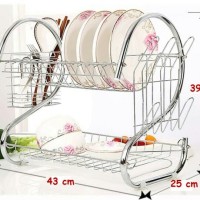 RAK DAPUR WADAH TEMPAT PIRING SENDOK GELAS PORTABLE 2 TINGKAT STAINLES