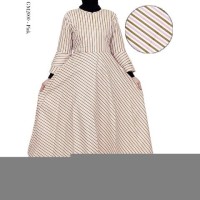Baju Gamis Muslim Wanita Bahan Katun Jepang Motif Salur