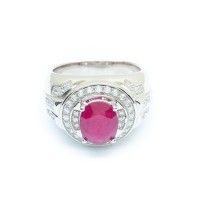 Cincin Perak Lapis Emas Batu Ruby Dengan Simulasi Berlian