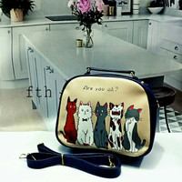 tas wanita selempang mini tas jinjing Real pict motif kucing lucu