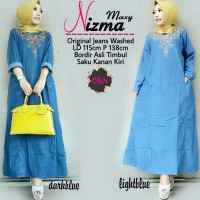 Jual Murah Nizma Maxi Dress Gamis Muslim Jeans Washed Bordir Fit Jumbo Murah