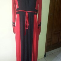 gamis kaos warna merah hitam ukuran L, LB 100cm pjg baju 140cm