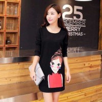 Jfashion Midi Dress Tangan Panjang Printing - Dress scuba Produk Baru