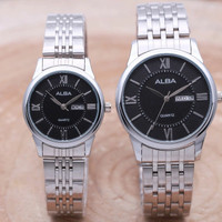 Terlaris!!! Jam Tangan Couple Alba Classic Stainless Silver Black