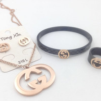 Gelang Gucci set Anting Cincin Kalung premium collections branded