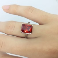 Cincin Lapis Emas Putih Batu Merah Kotak Persegi Panjang - BR228M