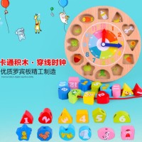 Mainan jam balok kayu angka puzzle fit in