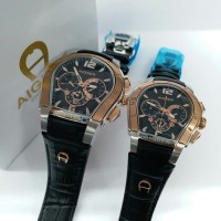JAM TANGAN COUPLE AIGNER SILVER ROSEGOLD DIAL BLACK GRADE AAA+