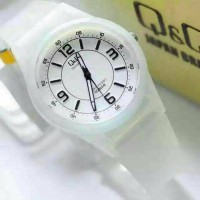 Jam Tangan Anak-Anak PUTIH Q&Q Vq50 Jam Tangan Wanita Transparan Qq