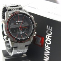 ORI JAM TANGAN NAVIFORCE BLACK RANTAI NF84 DUAL TIME ORIGINAL