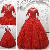 gaun kebaya barbie merah / fanta full brukat dress pengantin muslimah